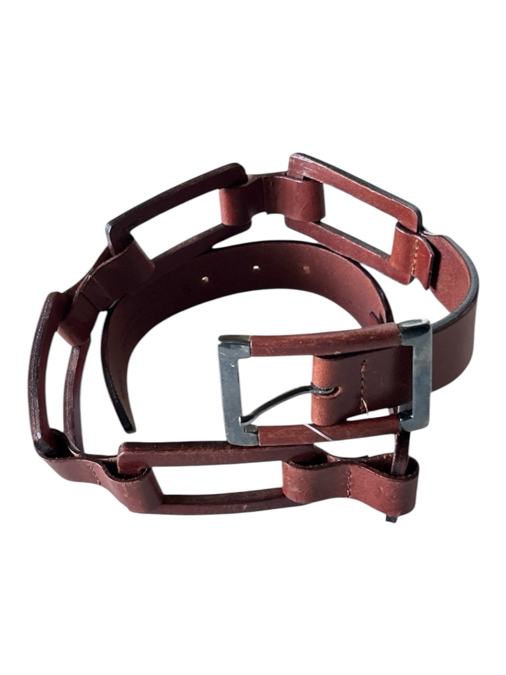 NORDSTROM Vintage Genuine Italian Leather Cognac Belt Cutout Squares